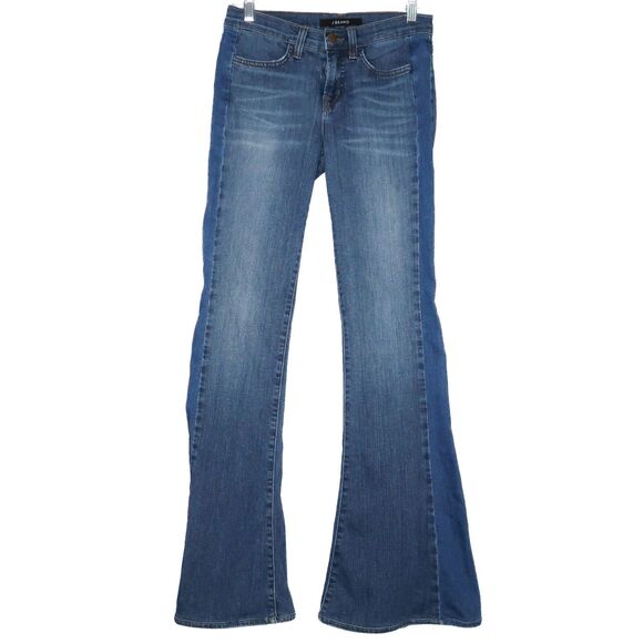 J Brand Jeans Size 26 Womens Blue Bliss Contrast Patchwork Stripe Flare 90's Y2K - Picture 1 of 12